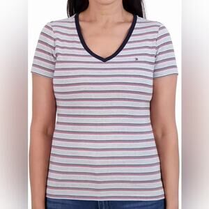 Tommy Hilfiger Plus Size V Neck Striped T Shirt Women’s Blue Red Grey XXL